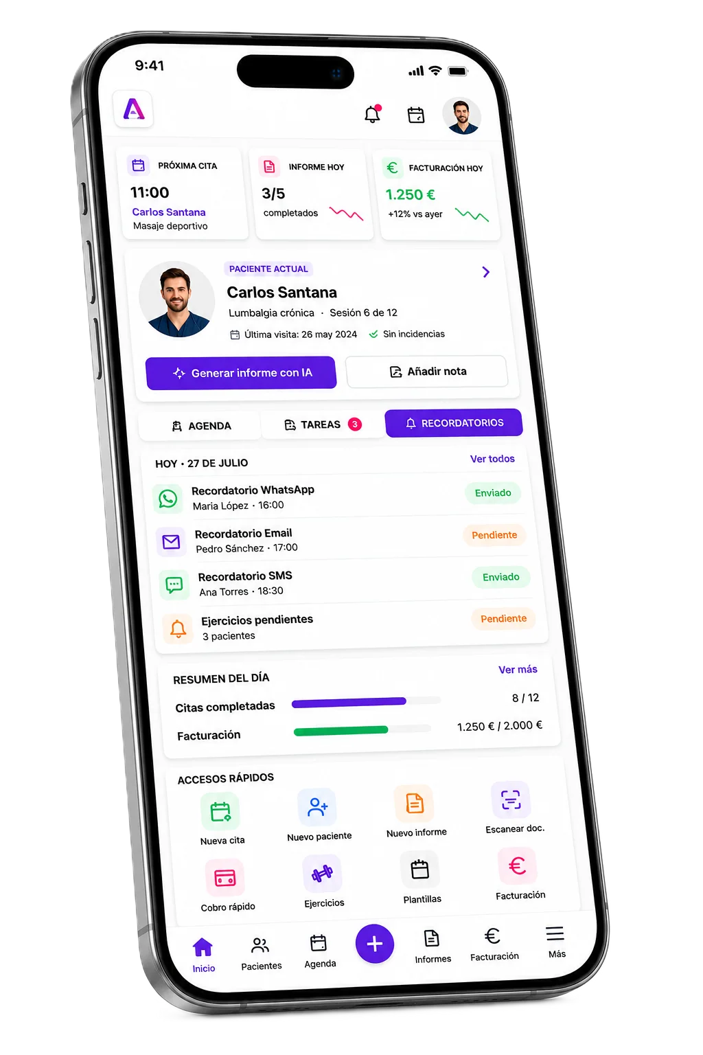 Mockup móvil de AI.FISIO para fisioterapeutas